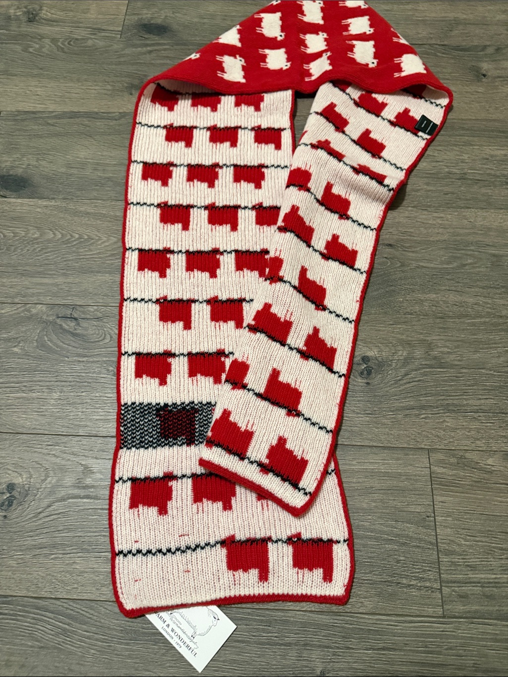 Warm & Wonderful Red Knit Scarf With Sheep Motif Nwt Rare — image 4 of 6